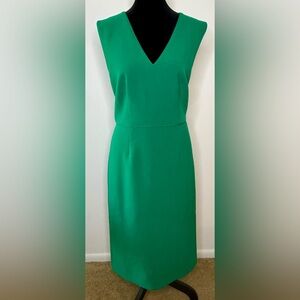 Ann Taylor emerald green Sleeveless V neck sheath dress lined zipper back 8 EUC